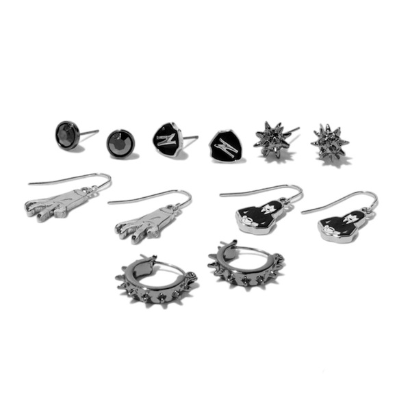 Wednesday Addams 6-Pack Silver Mixed Earrings Set - NWT - Picture 2 of 4